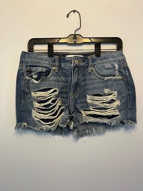 KanCan Distressed Women's Denim Shorts - Blue